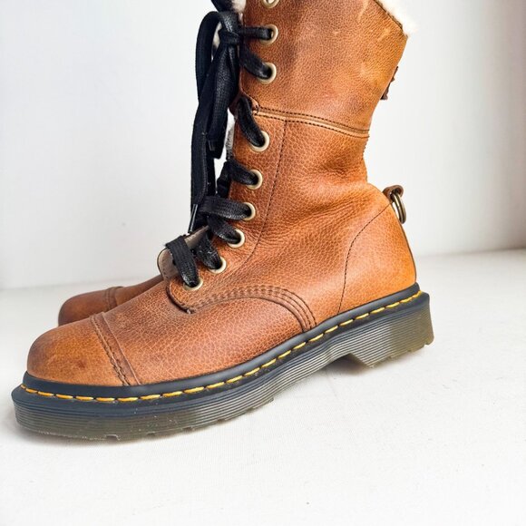 Doc Martens Aimilita Grizzly Brown Faux Fur Lined Mid Height Boots NEW 7 - Picture 1 of 5